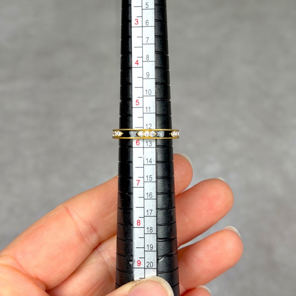 Freida Rothman Black Enamel CZ Stackable Ring Gold Tone 925 Size 5.75